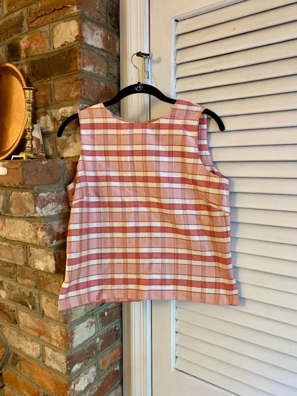 Vintage Silk Sleeveless Plaid Gingham Shell Top